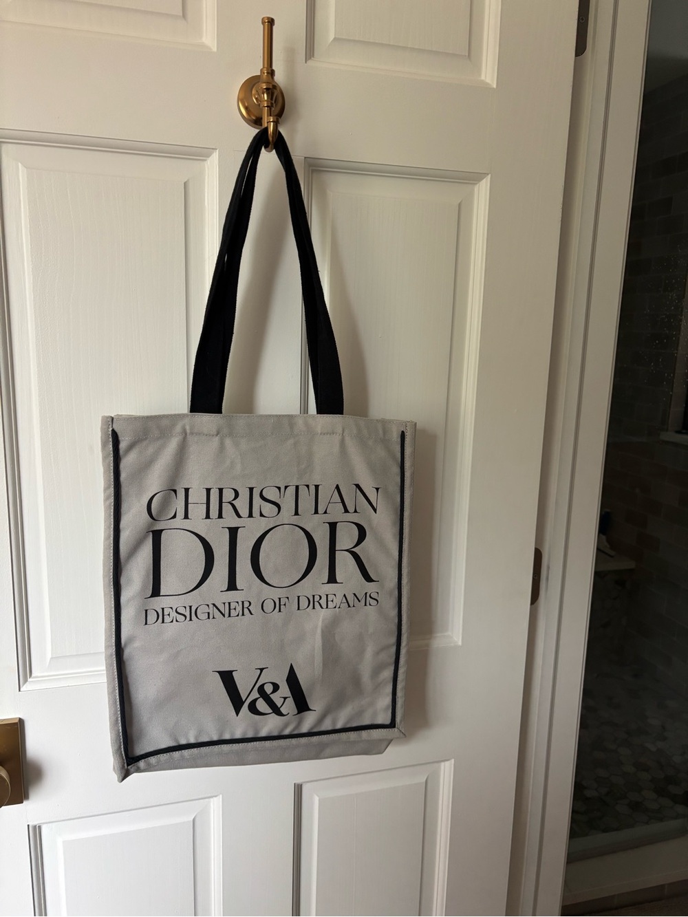 Dior Canvas Tote Bag in Light Gray with Black Handles